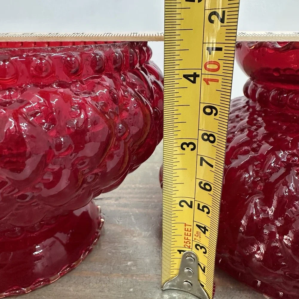 Vtg Fenton Ruby Red Glass Lamp Shade Quilted Beaded Ruffled 4.5